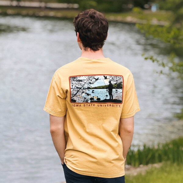 Comfort Wash Iowa State Fishing Vintage Gold Short Sleeve T-Shirt back